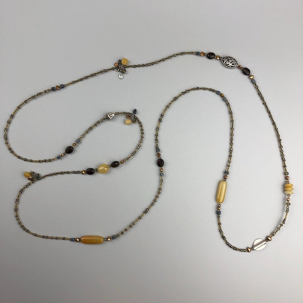 Silpada Long Boho Necklace Serpentine with Sterling Silver Accents N1928
